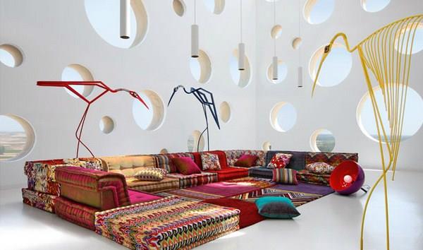 Boheemi olohuone Roche Bobois Modulaarinen sohva moderni muotoilu