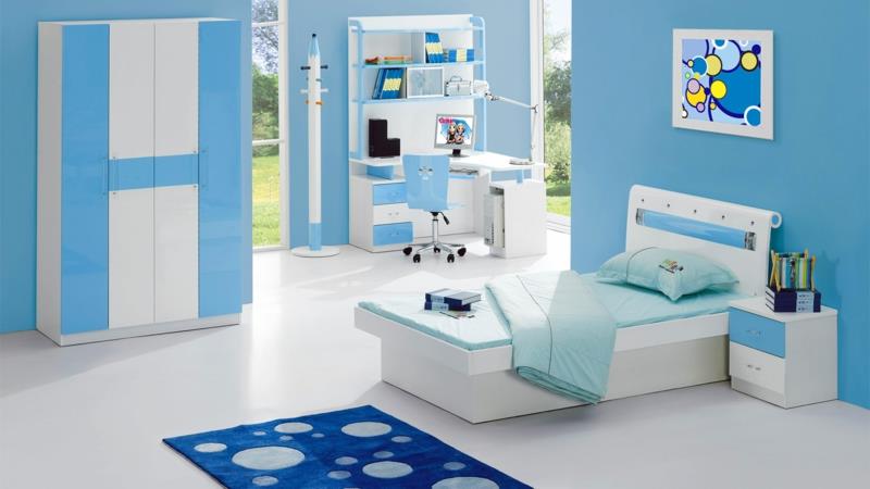 Kuvia lastenhuone poika lasten huonekalut täydellinen seinämaali sininen