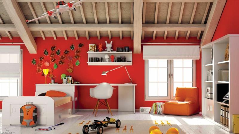 Lastenhuoneen pojan seinän väri punainen