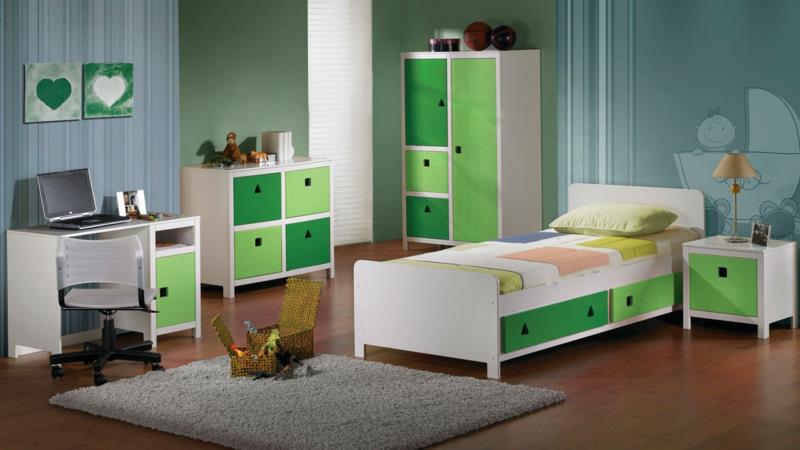 Kuvia lastenhuone pojille vihreä väri korostaa lasten huonekaluja