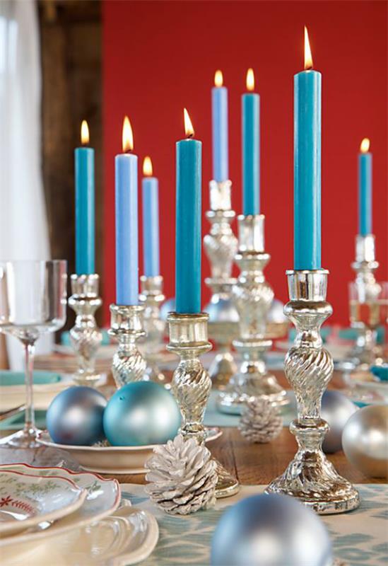 Sininen ja hopea Juhli joulua ja uudenvuodenaattoa tyylikkäät pöytäkoristeet sopivat täydellisesti talvifestivaaleihin
