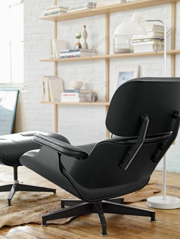 Charles Eames Lounge Chair nahkatuoli täysin musta