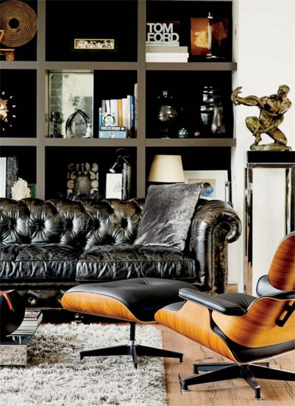 Charles Eames Lounge Chair olohuoneen kalusteet nahkainen nojatuoli sohva musta