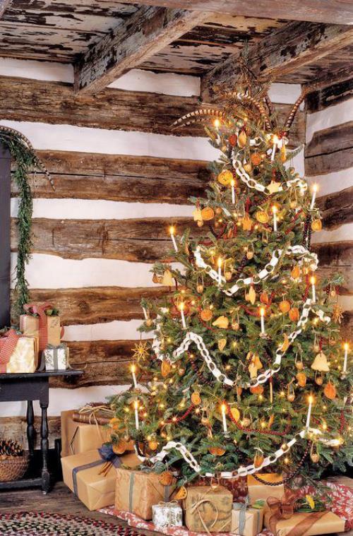 Joulukuusi koristaa perinteisesti vastaavat joulukuusi koristeet maalaismainen olohuone WOW -vaikutus