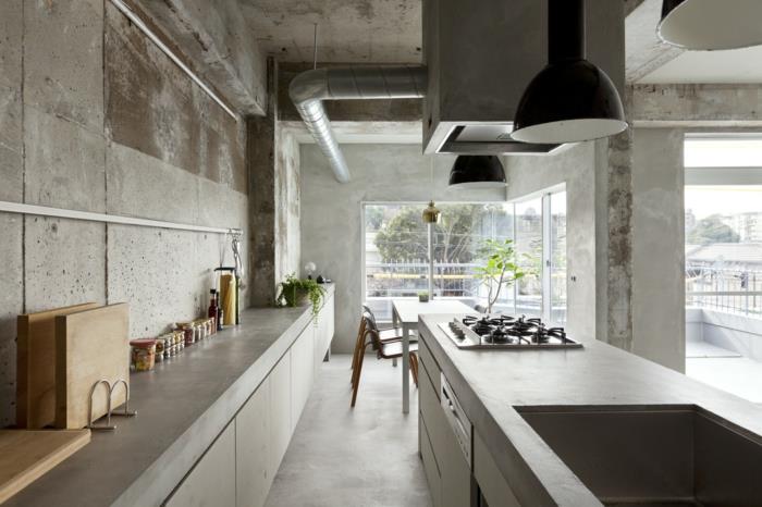 Betoni asunto nagoya japani betoni näyttää teolliset huonekalut keittiöideoita