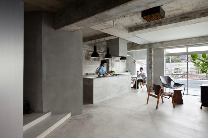 Betoni asunto nagoya japani betoni näyttää teolliset huonekalut