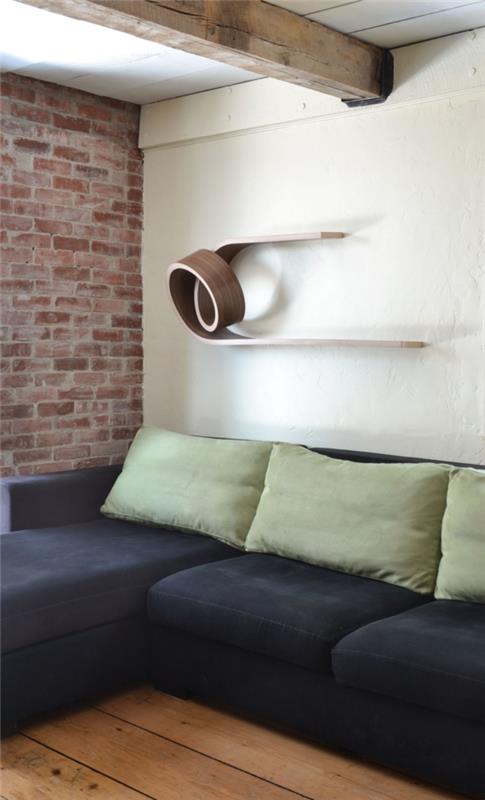Suunnittelija puiset seinähyllyt sohva