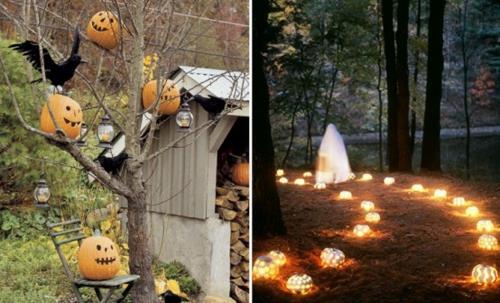 Viileä juhlakoriste puutarhassa Halloween -kynttilöiden valoja varten