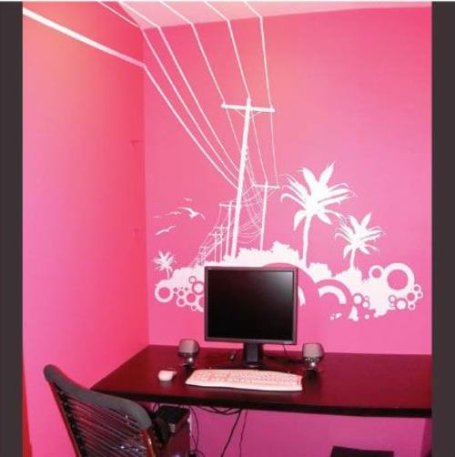 Seinä tarrat vaaleanpunainen seinäpöytä tietokone naisellinen viileä