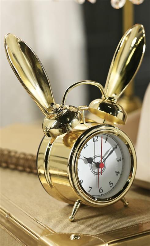 Viileä herätyskello koriste -esineitä retro design kanin korvat kultaa