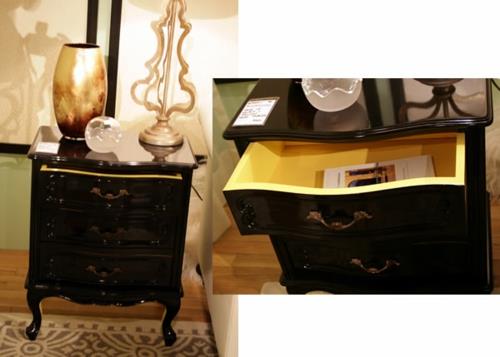 Sisustusideoita maalattuihin huonekaluihin lipasto musta keltainen viktoriaaninen