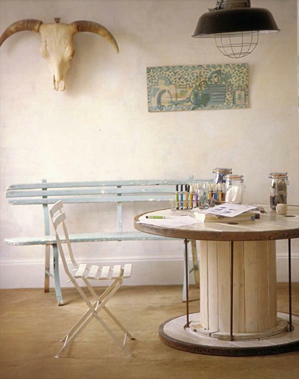 DIY -puiset olohuoneen huonekalut kaapelirumpujen seinäkoristeista