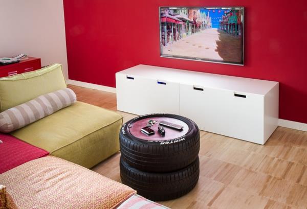 DIY huonekalut autonrenkaiden sohvapöytä olohuone