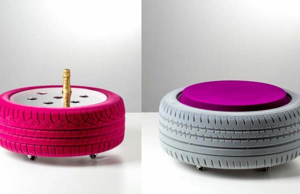 DIY huonekalut autonrenkaista autonrenkaat kierrättävät naisellisia värejä
