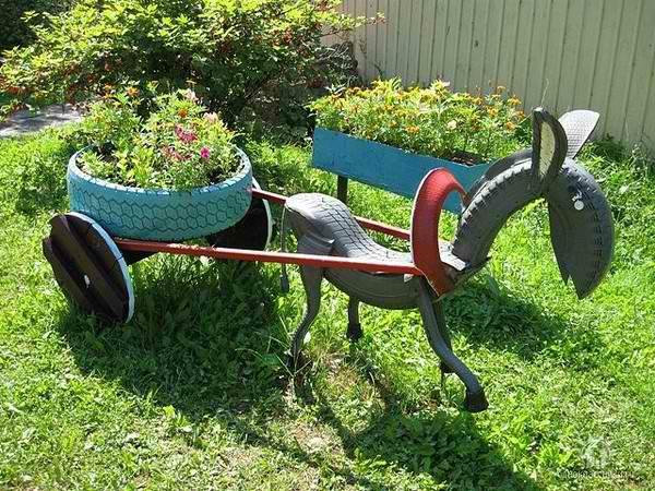 DIY -huonekalut, jotka on valmistettu autonrenkaista aasivaunuista