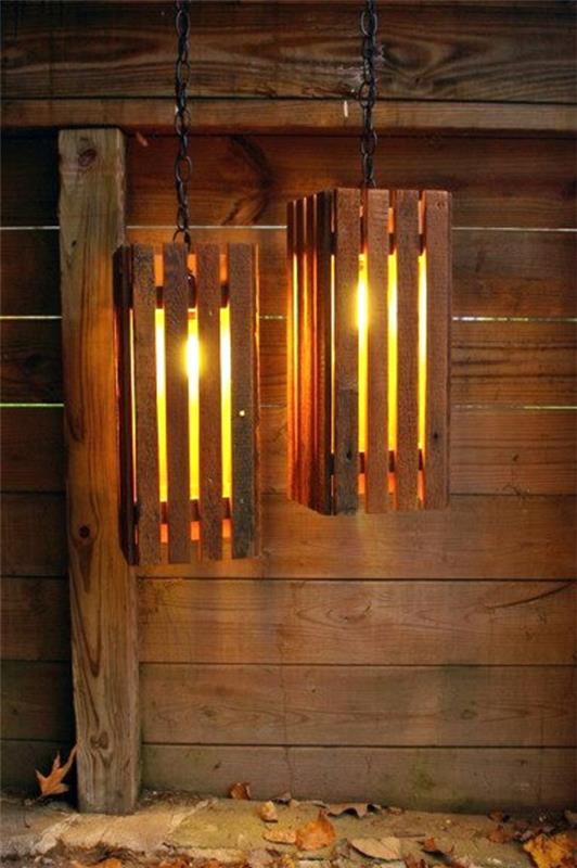 DIY huonekalut vanhoista kuormalavoista puutarhalyhtyjä