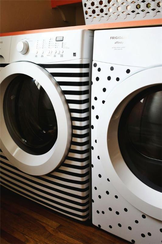 DIY koti -ideoita pesukone kuivaaja uudistaa tarra raita kuvio piste kuvio