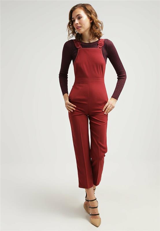Naisten housut punaiset muodin trendit 2016 viininpunainen jumpsuuit 70s