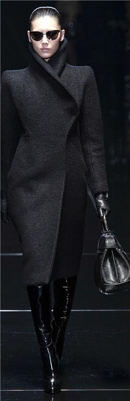 Naisten takki pitkä musta talvimuoti hyvät