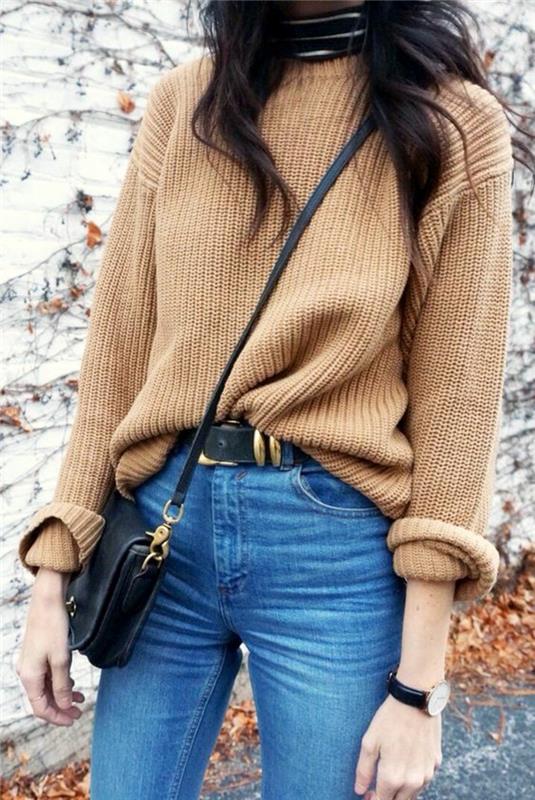 Naisten villapaita muodin nykyiset trendit 2016 neulottu pusero ruskea