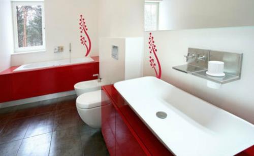Koristeideoita seinätarroille kylpyhuone punainen valkoinen
