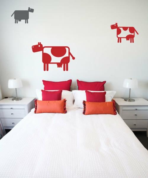 koriste seinätarroille valkoinen punainen lehmä makuuhuone leikkisä