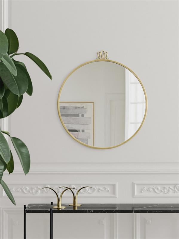 Koristeellinen seinäpeili käytävällä yksinkertainen moderni muotoilu pyöreä peili kulta runko