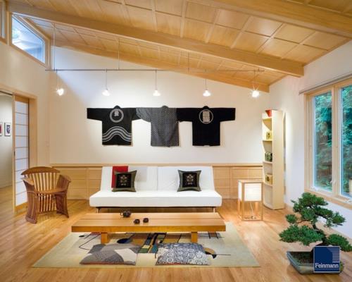 Bonsai -puu sisustuksen sohvan seinäkoristeessa moderni olohuone