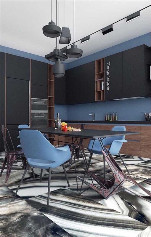 Suunnittelun inspiraatiota - sinisiä tuoleja ja muita ideoita keittiössä
