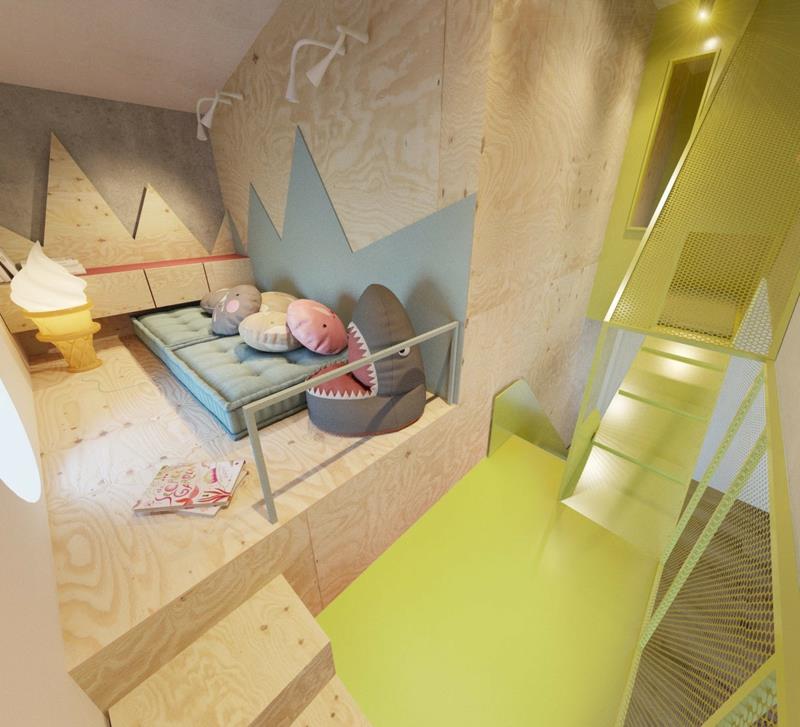 Suunnittelija huonekalut lastenhuone ideoita nojatuoli hain seinäpäällyste puu