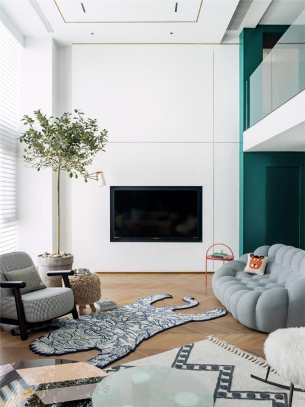 Suunnittelija -asunto Kiinassa olohuone yksinkertainen huone muotoilu mykistettyjä värejä Spfa nojatuolin harmaa hallitsee