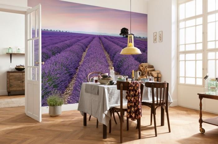 Väri violetti ruokasali epätavallinen seinä tapetti laventeli