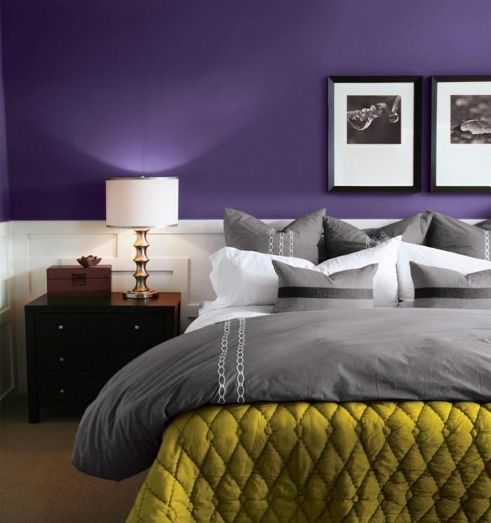 väri violetti tyylikäs makuuhuone vihreä aksentti