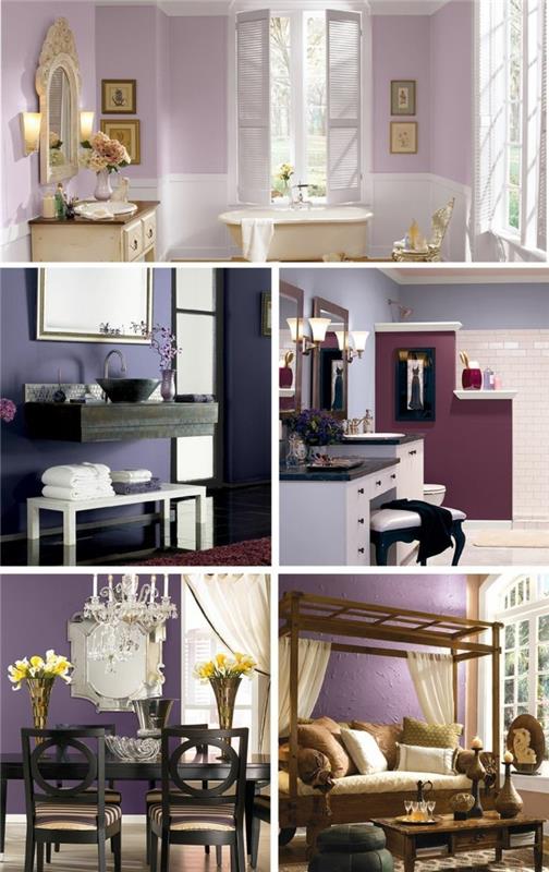 Väri violetti trendikäs seinämaali moderni huoneisto