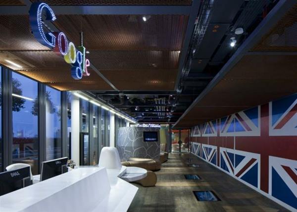 Googlen pääkonttori Lontoossa sisustuskalusteiden varusteet