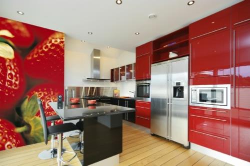 Digitaaliset seinämaalaukset punaiset kiiltävät keittiö mansikat