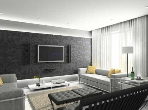 Digitaaliset seinämaalaukset musta olohuone tv kukka