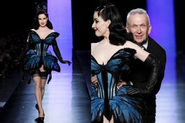 Dita von Teese muotisuunnittelija Jean-Paul Gaultierin kanssa