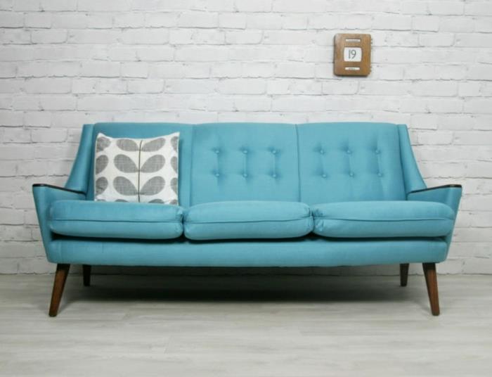 Tanskalainen design sininen sohva hygge -tyyliin