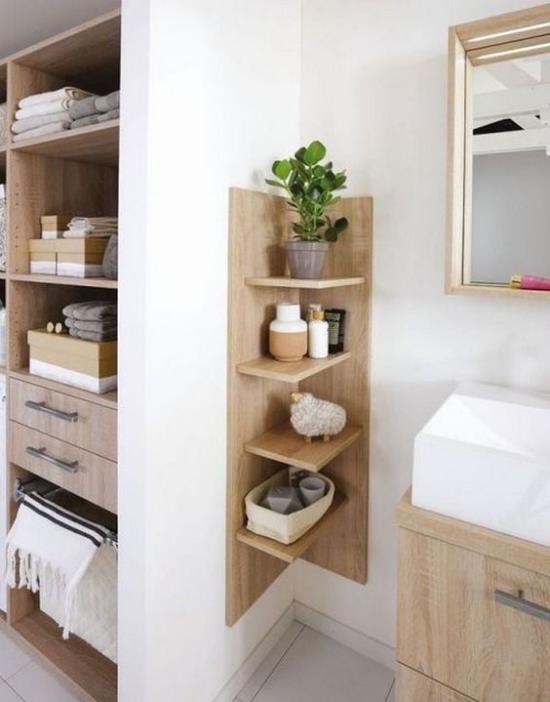 Kulmakalusteet fiksu ratkaisu enemmän säilytystilaa kulmahylly kylpyhuoneessa tarvittavat välineet kylpyhuone kasvi ruukussa