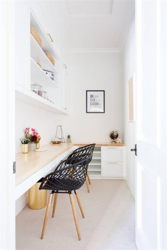 Kulmapöytä moderni kotitoimisto pitkä kirjoituspöytä kirkas, viehättävä ilmapiiri paras järjestys puhtaus