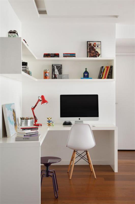 Kulmapöytä moderni minimalistinen kotitoimisto valkoinen hallitsee
