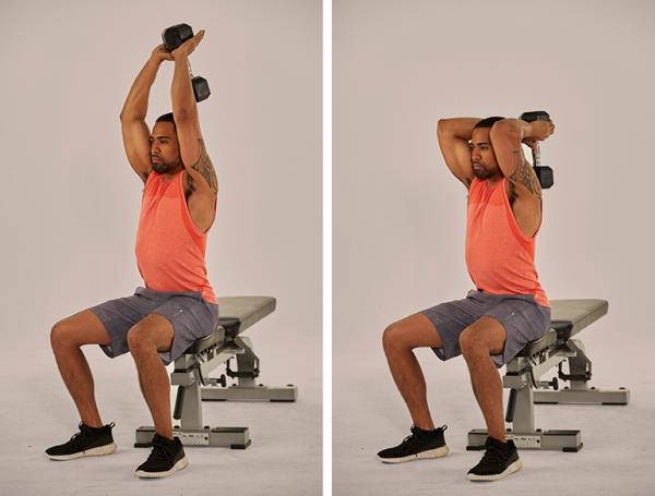 Yksinkertaisia ​​triceps -harjoituksia, joita voit tehdä kotona yläpuolella olevilla venytysharjoituksilla
