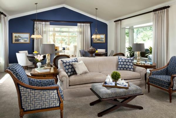 Sisustusideoita kauniisiin huonekaluihin & amp; Elävä sininen symmetrinen