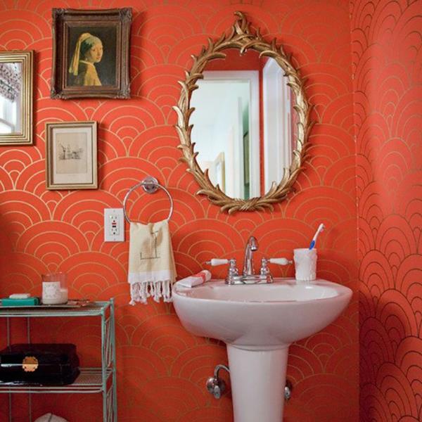 Sisustusideoita kauniisiin huonekaluihin & amp; Elävä oranssi puna-kellertävä seinä