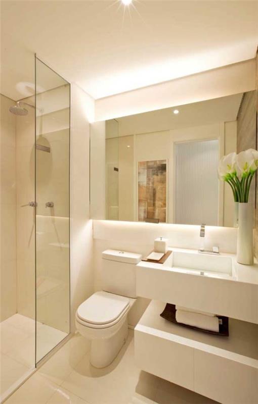 Norsunluu -kylpyhuone, jossa on monia peilipintoja
