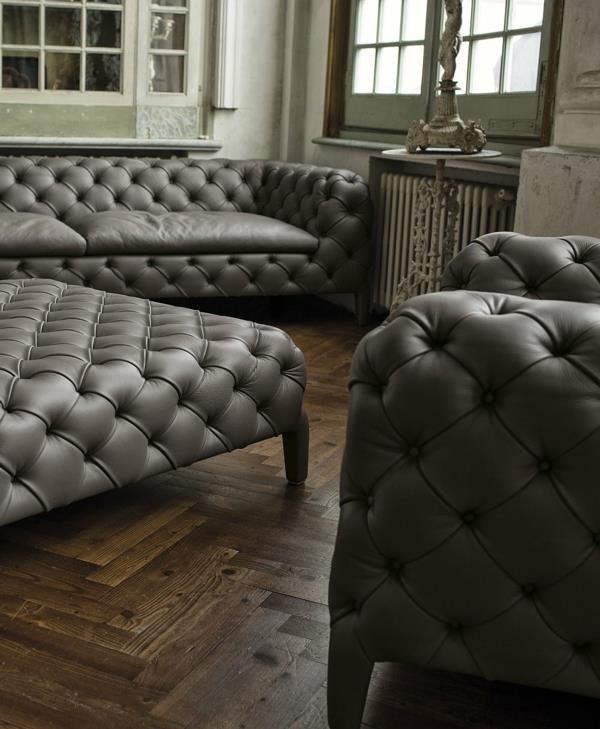 huonekalusuunnittelu harmaa nahkainen nojatuoli sohva