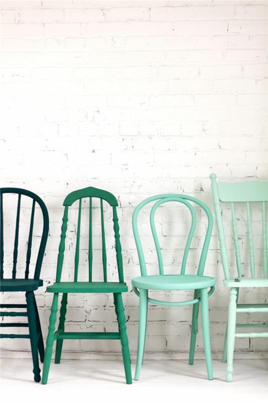 Ruokailuhuoneen tuolit puutuolit retro näyttää vihreiltä ergonomisilta tuoleilta