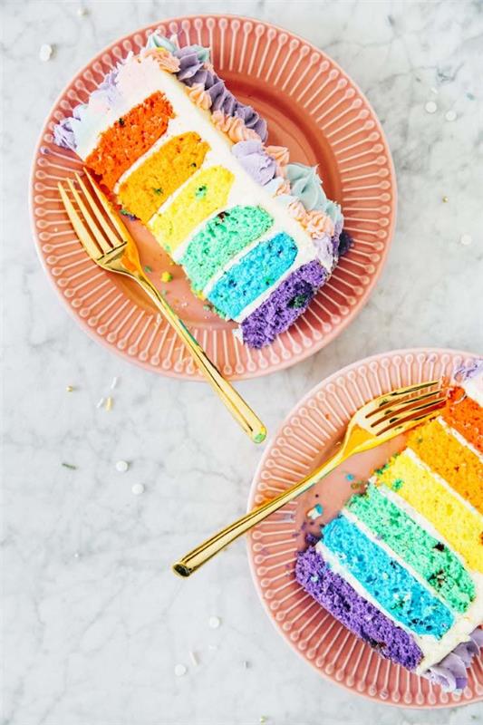 Värikäs ja herkullinen sateenkaarikakkuresepti -ideoita yksisarvinen kakku värikäs kaunis