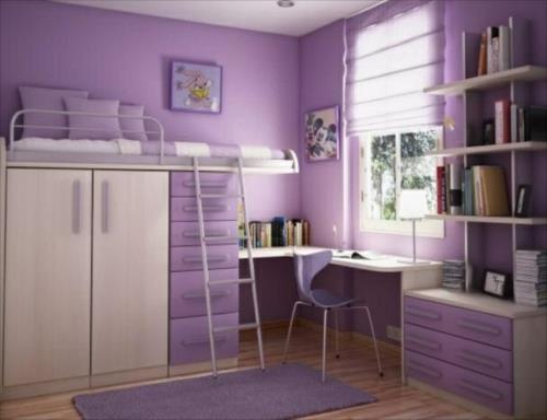 käytännöllinen kompakti värimaailma nuorten huoneeseen violetti